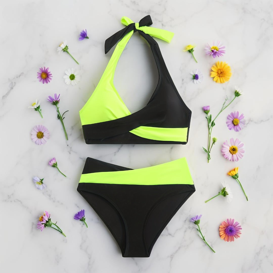 Sunkiss – Maillot de bain 2 pièces pour femme | Couleur vibrante, haut à nouer, détails croisés – Idéal plage & vacances
