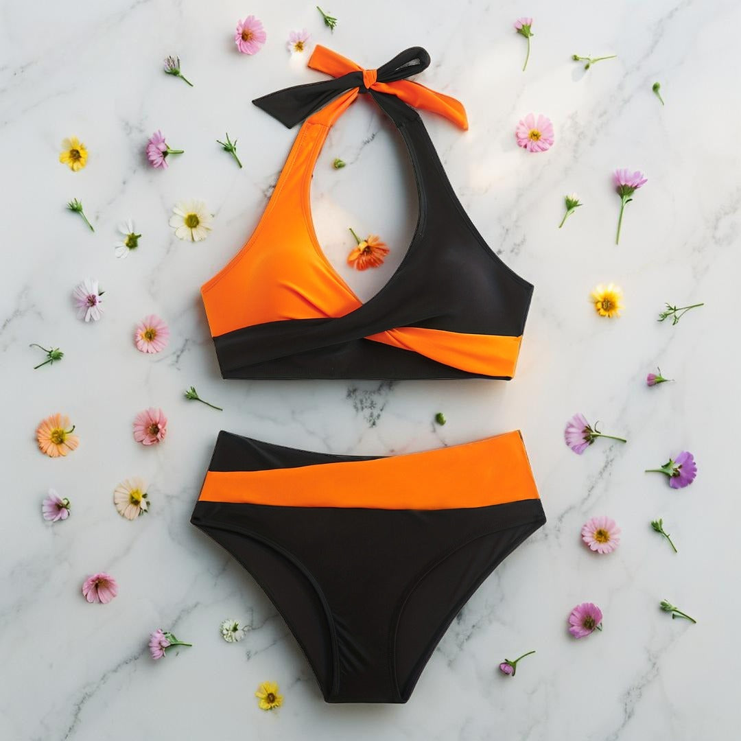 Sunkiss – Maillot de bain 2 pièces pour femme | Couleur vibrante, haut à nouer, détails croisés – Idéal plage & vacances