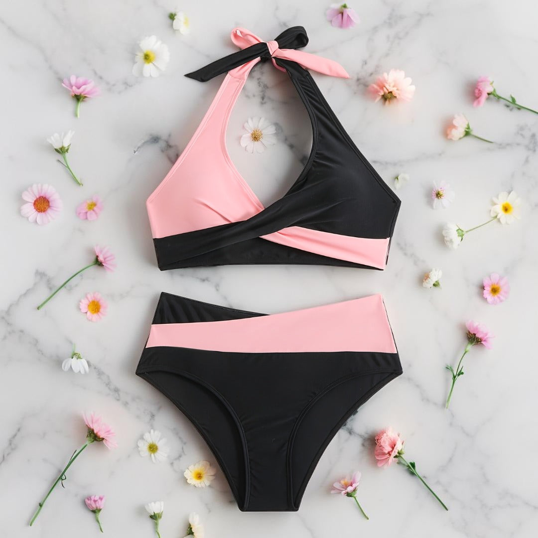 Sunkiss – Maillot de bain 2 pièces pour femme | Couleur vibrante, haut à nouer, détails croisés – Idéal plage & vacances