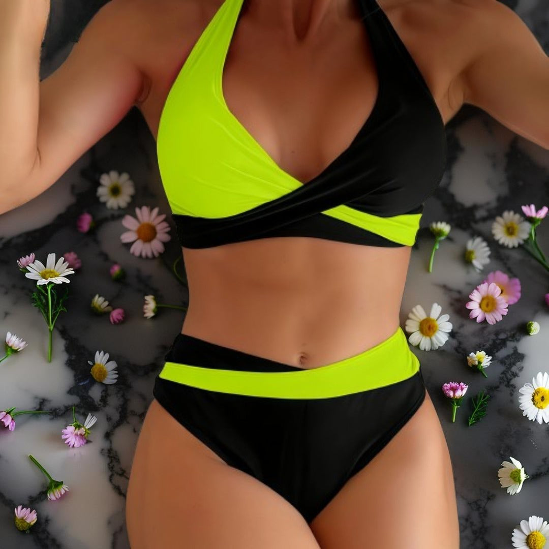 Sunkiss – Maillot de bain 2 pièces pour femme | Couleur vibrante, haut à nouer, détails croisés – Idéal plage & vacances