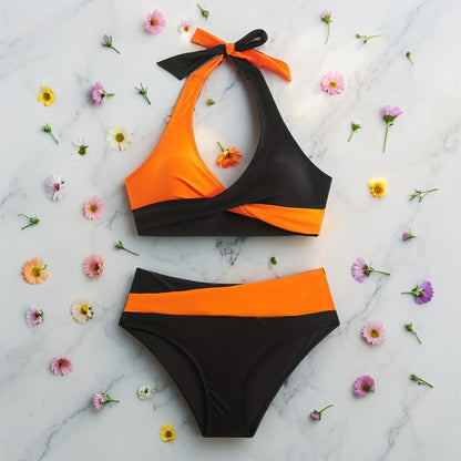 Sunkiss – Maillot de bain 2 pièces pour femme | Couleur vibrante, haut à nouer, détails croisés – Idéal plage & vacances